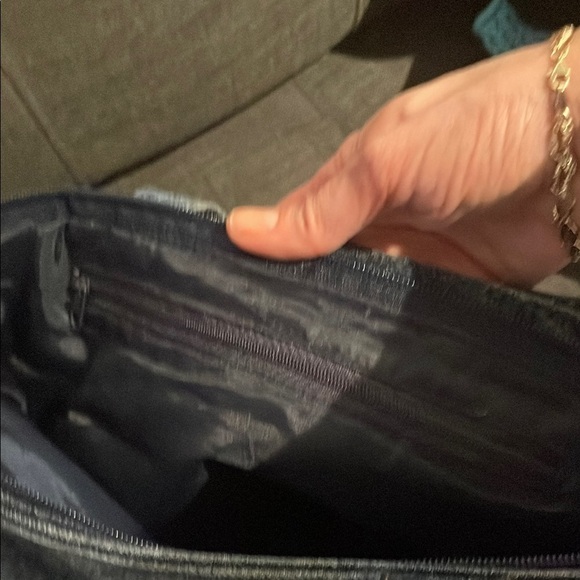 Denim Textured Tote Bag with fringe. - Picture 6 of 6